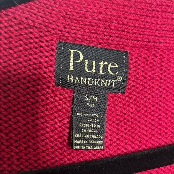 Pure Handknit Women’s Red Fringe Cowl Neck Cotton Sweater Size S/M - Picture 6 of 13